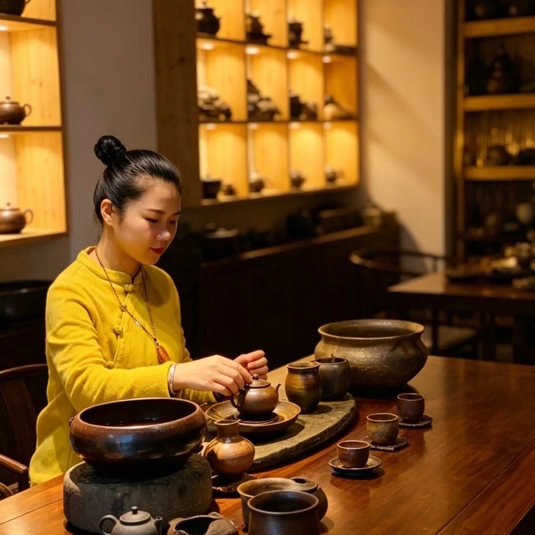 Ceramic studio tea setting associated with Muchun Wood-Fired Ceramics