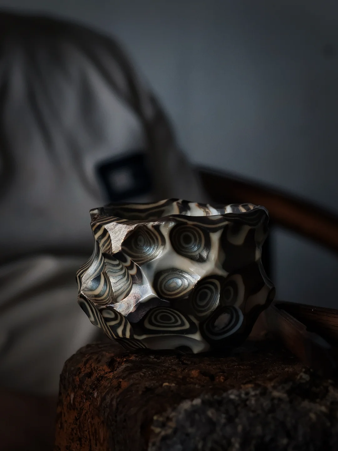 Sculptural twisted-clay ceramic vessel by Muchun Wood-Fired Ceramics