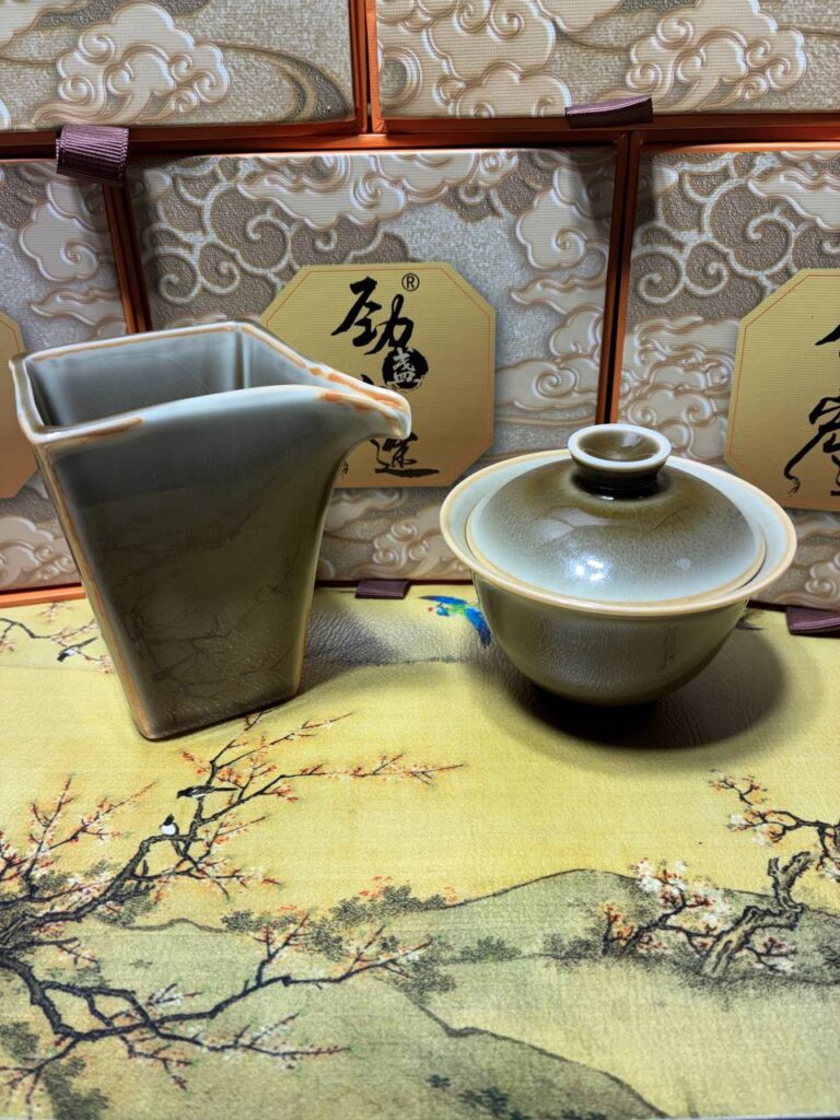 Square Vase and Pale Lidded Cup